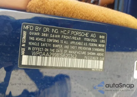 2001 Porsche 911 Carrera 2/Carrera 4 z USA, uszkodzony, nr VIN WP0AA29981S620342